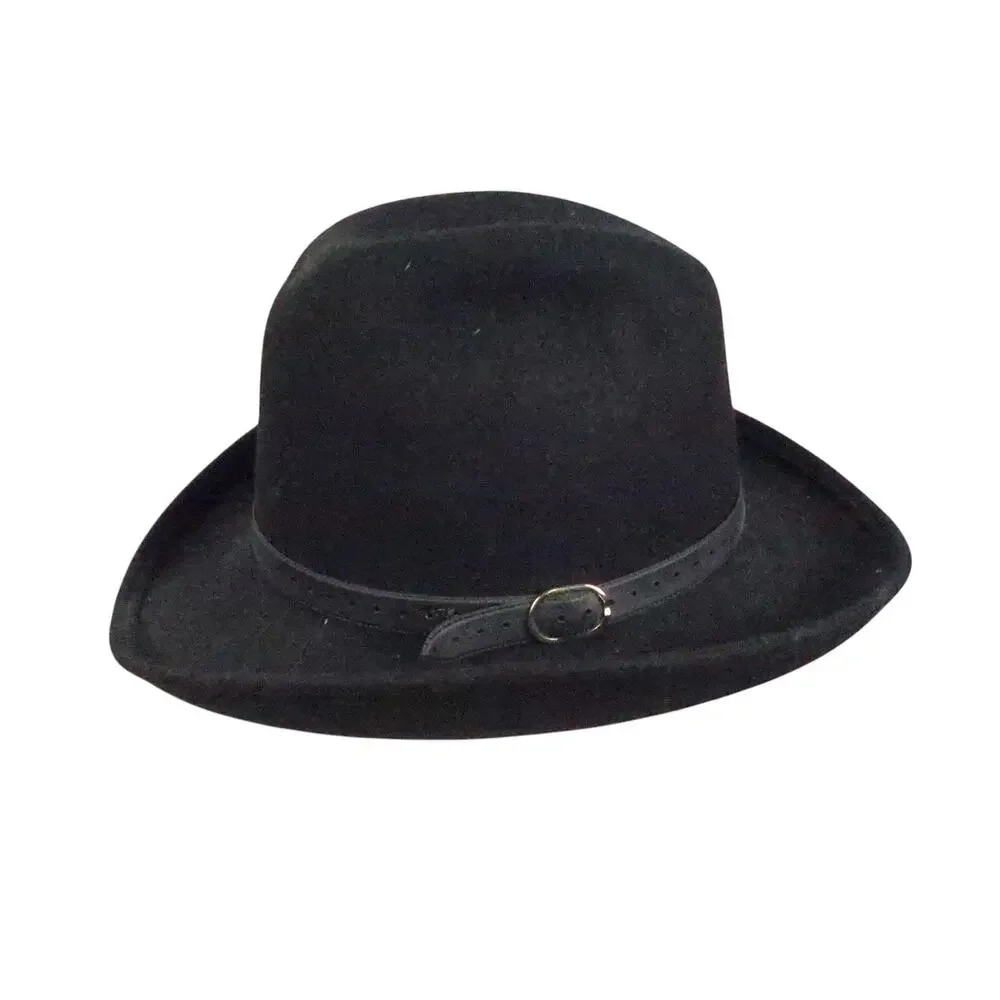 Vintage 60s Coralie Black Felt Wool Fedora Hat - Picture 3 of 7